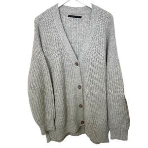 Jenni Kayne Baby Alpaca Cocoon Cardigan XXL Gray Cableknit Button Up